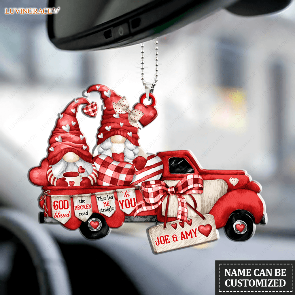 Red Truck Gnome Couple God Blessed Personalized Ornament