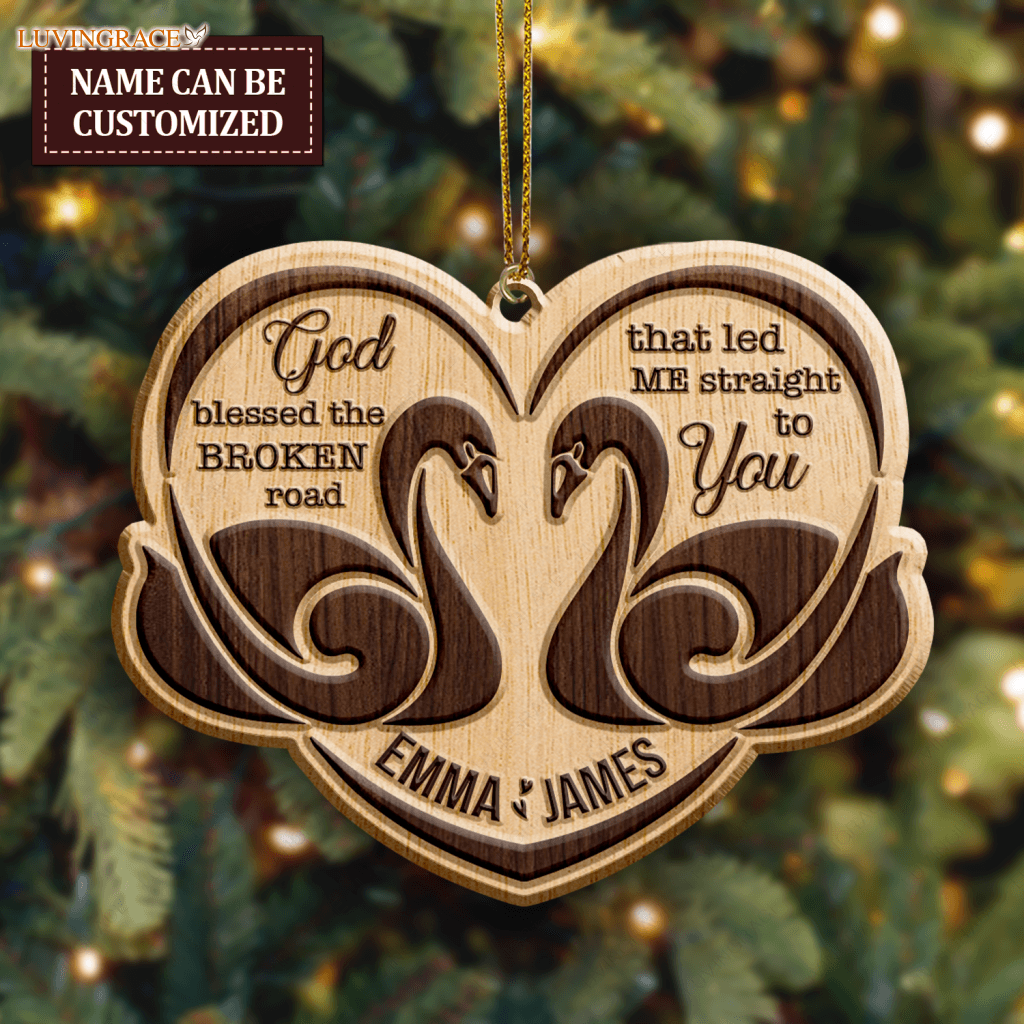 Romantic Swan Couple God Blessed Personalized Wood Engraved Ornaments Wooden Ornament
