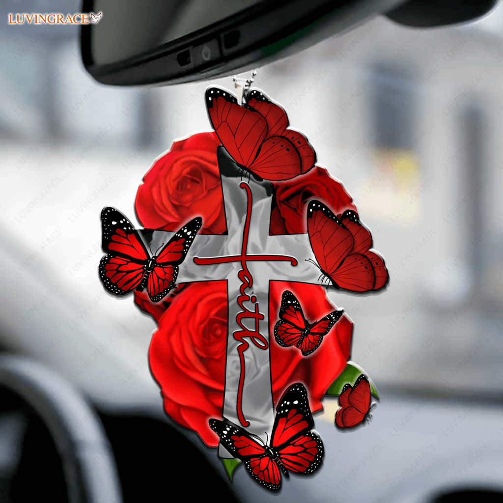 Rose Butterfly Cross Faith Ornament