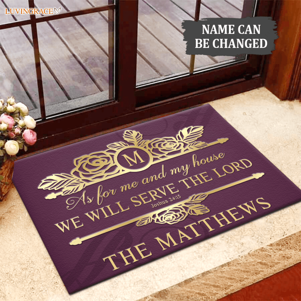 Rose Flowers Monogram Serve The Lord Personalized Doormat