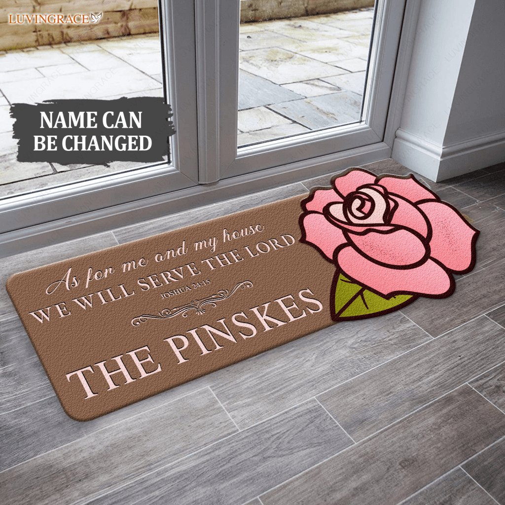 Rose Serve The Lord Personalized Shaped Doormat