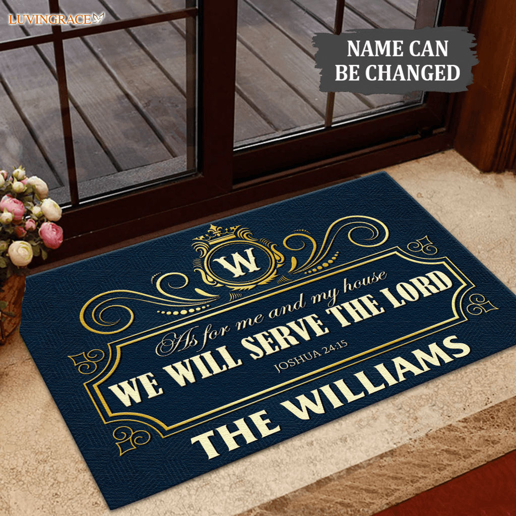 Royal Crown Wreath Monogrammed Serve The Lord Personalized Doormat