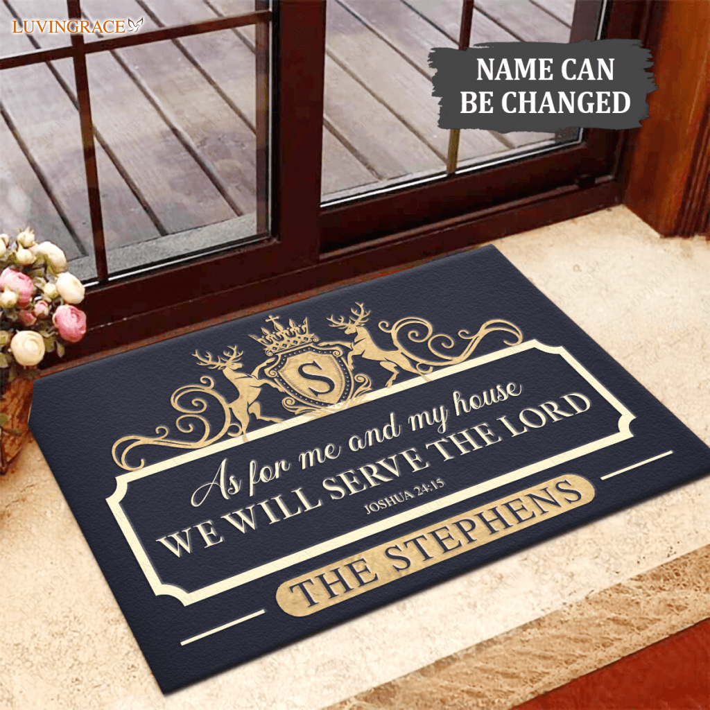 Royal Deers Serve The Lord Personalized Doormat