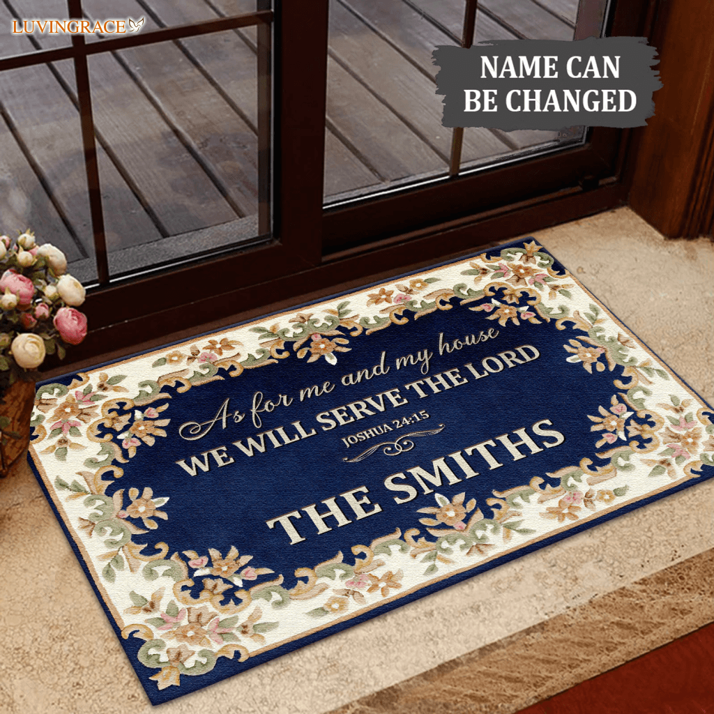 Royal In Blue Serve The Lord Personalized Doormat