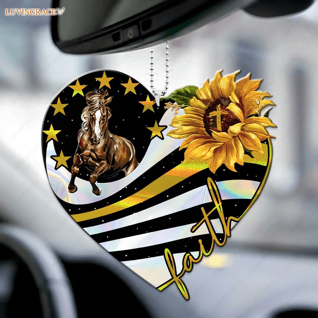 Running Horse Faith Sunflower Heart Ornament
