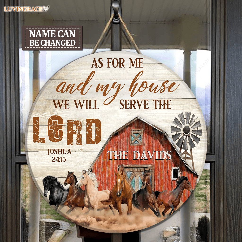 Running Horses Serve The Lord Personalized Wood Circle Sign