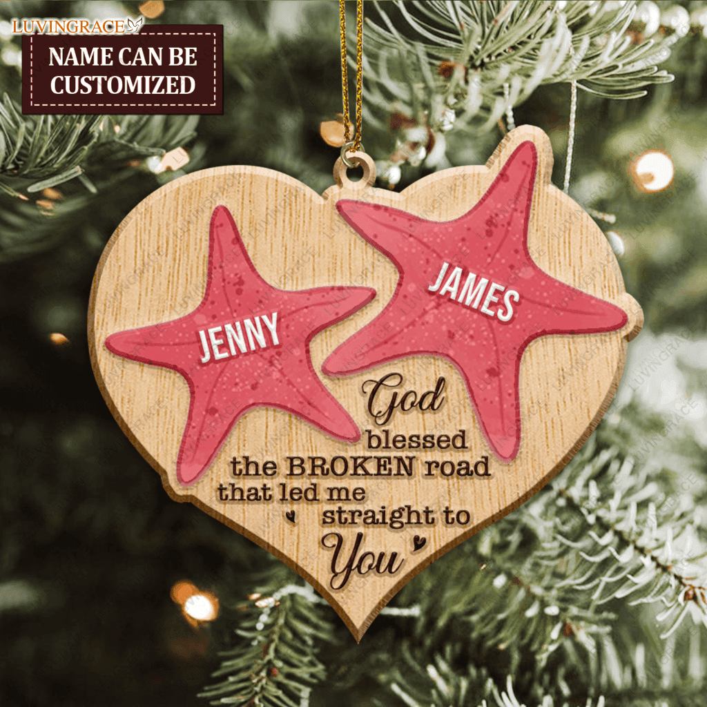 Sea Star Couple God Blessed Personalized Wood Engraved Ornaments Wooden Ornament