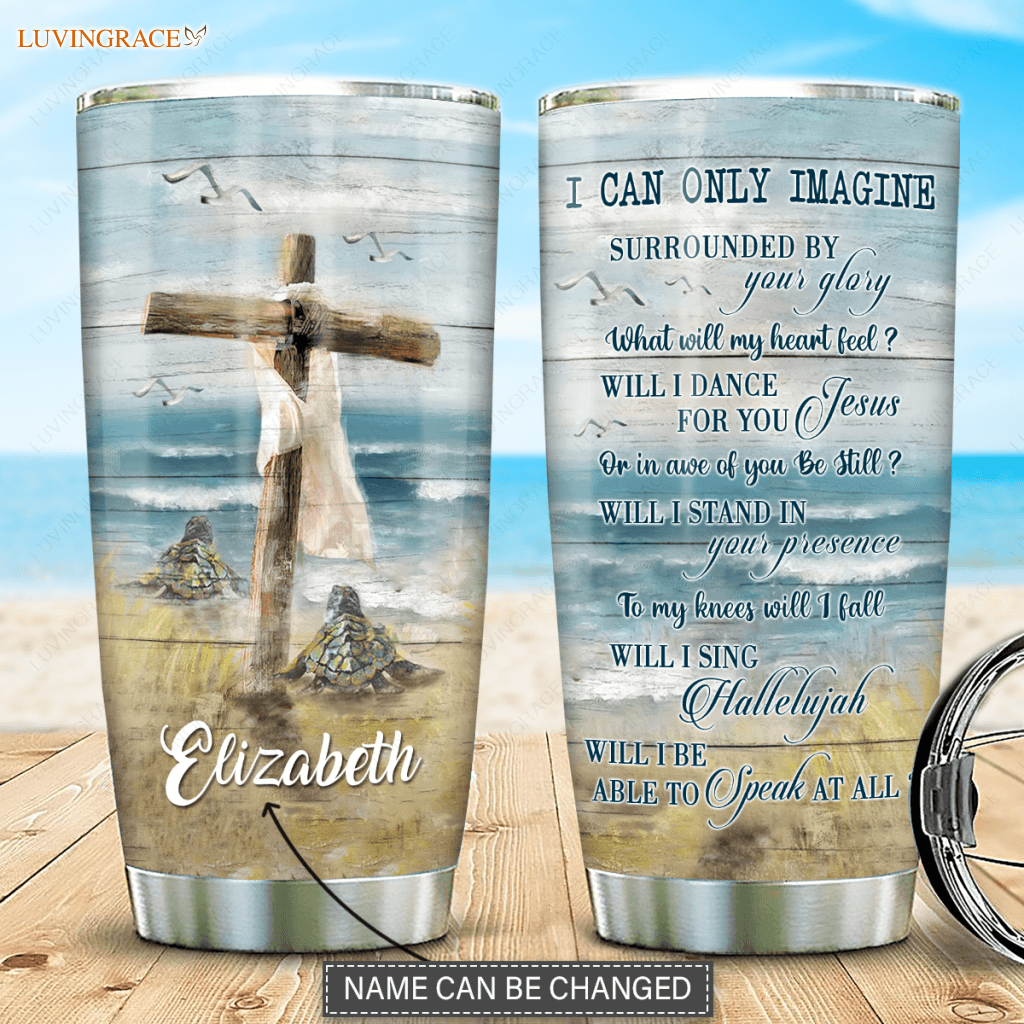 Sea Turtles To The Ocean Wooden Cross Surrounded By Glory Personalized Tumbler