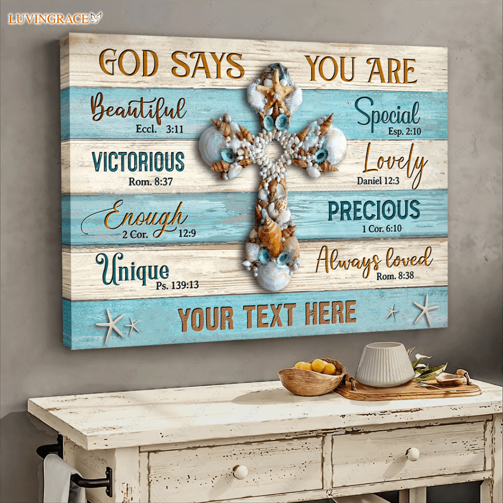 Seashell Cross God Says You Are Personalized Wall Art