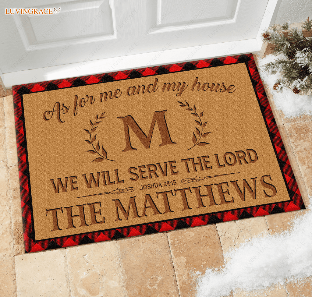Serve The Lord Check Plaid Country Personalized Doormat