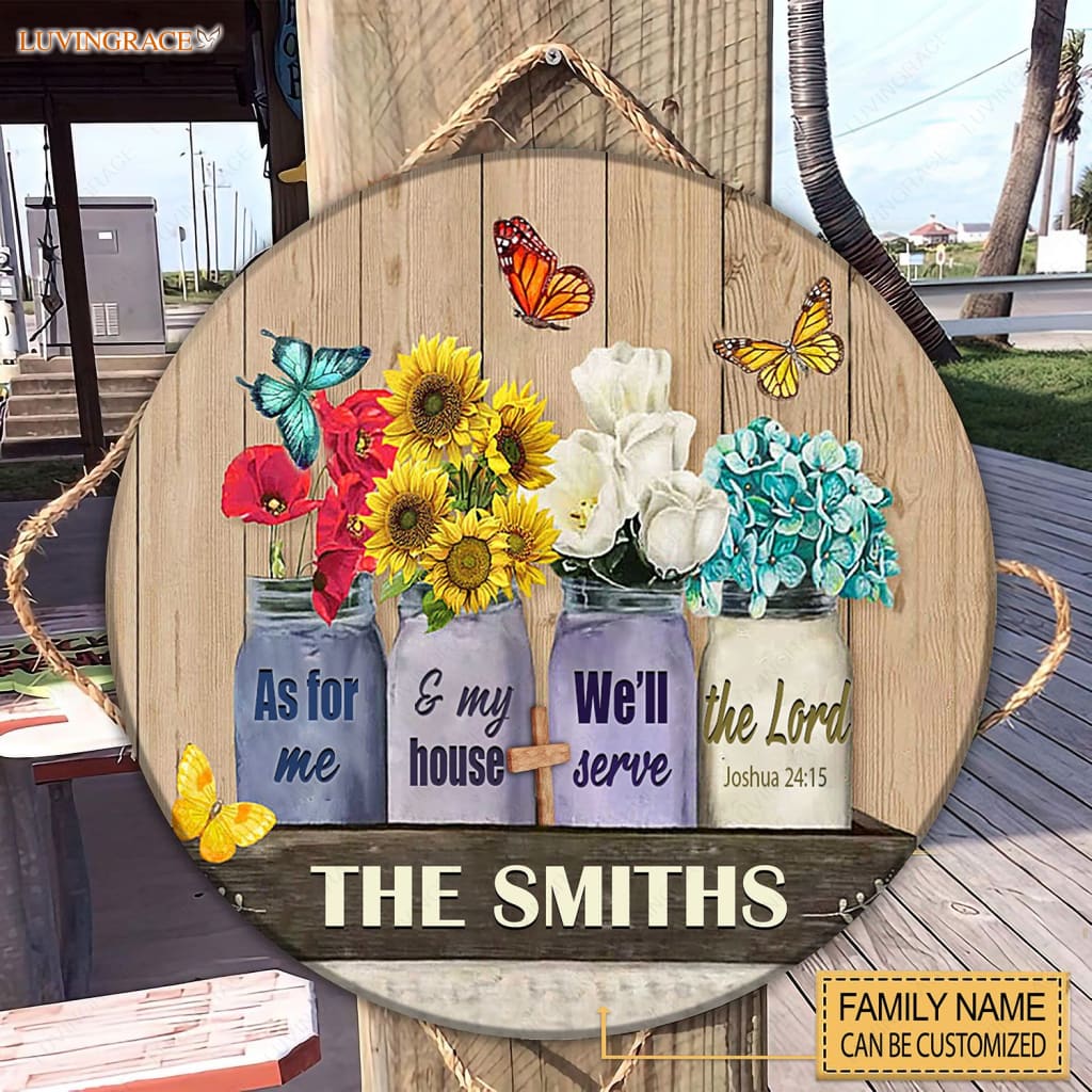 Serve The Lord Flower Jars Personalized Circle Sign Wood