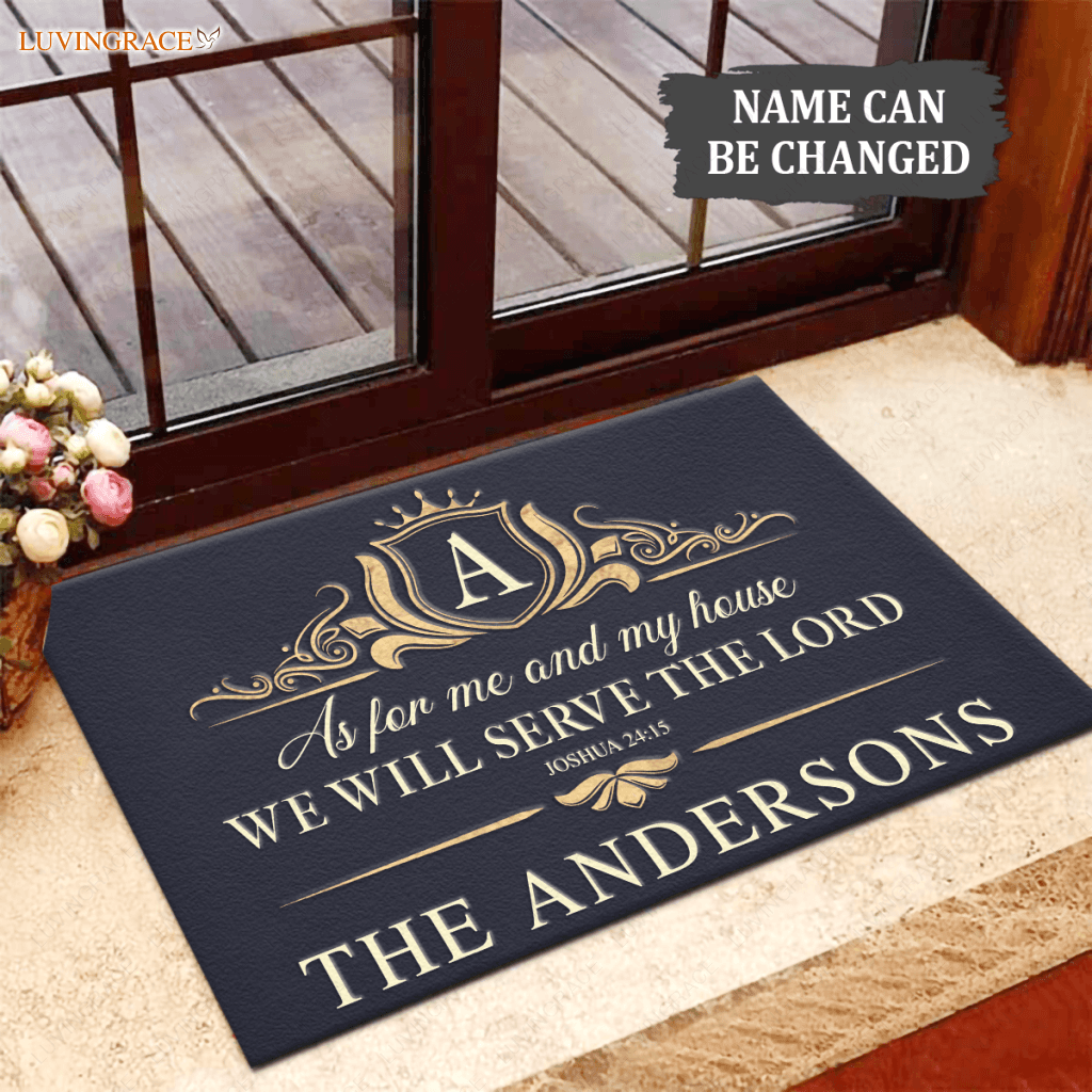 Shield Monogram Serve The Lord Personalized Doormat