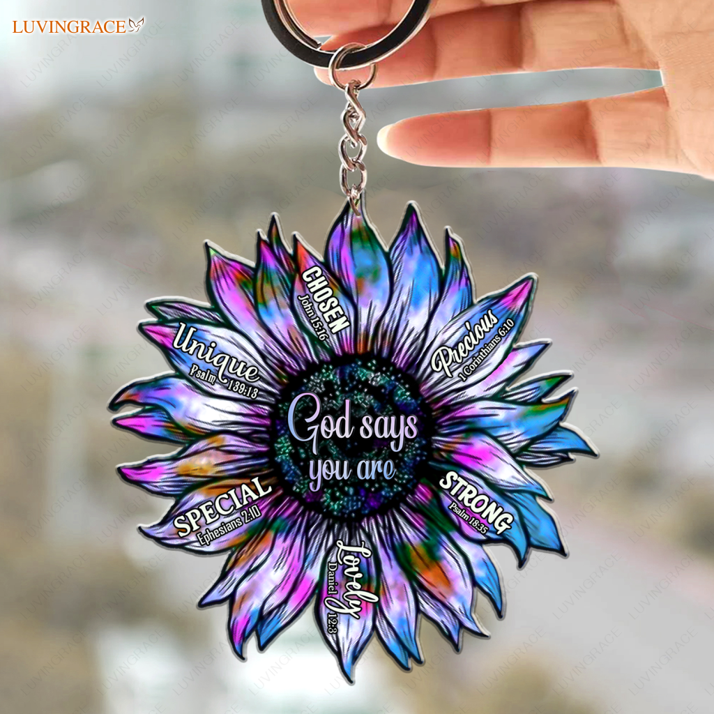 Silhouette Sunflower God Says You Are Keychain