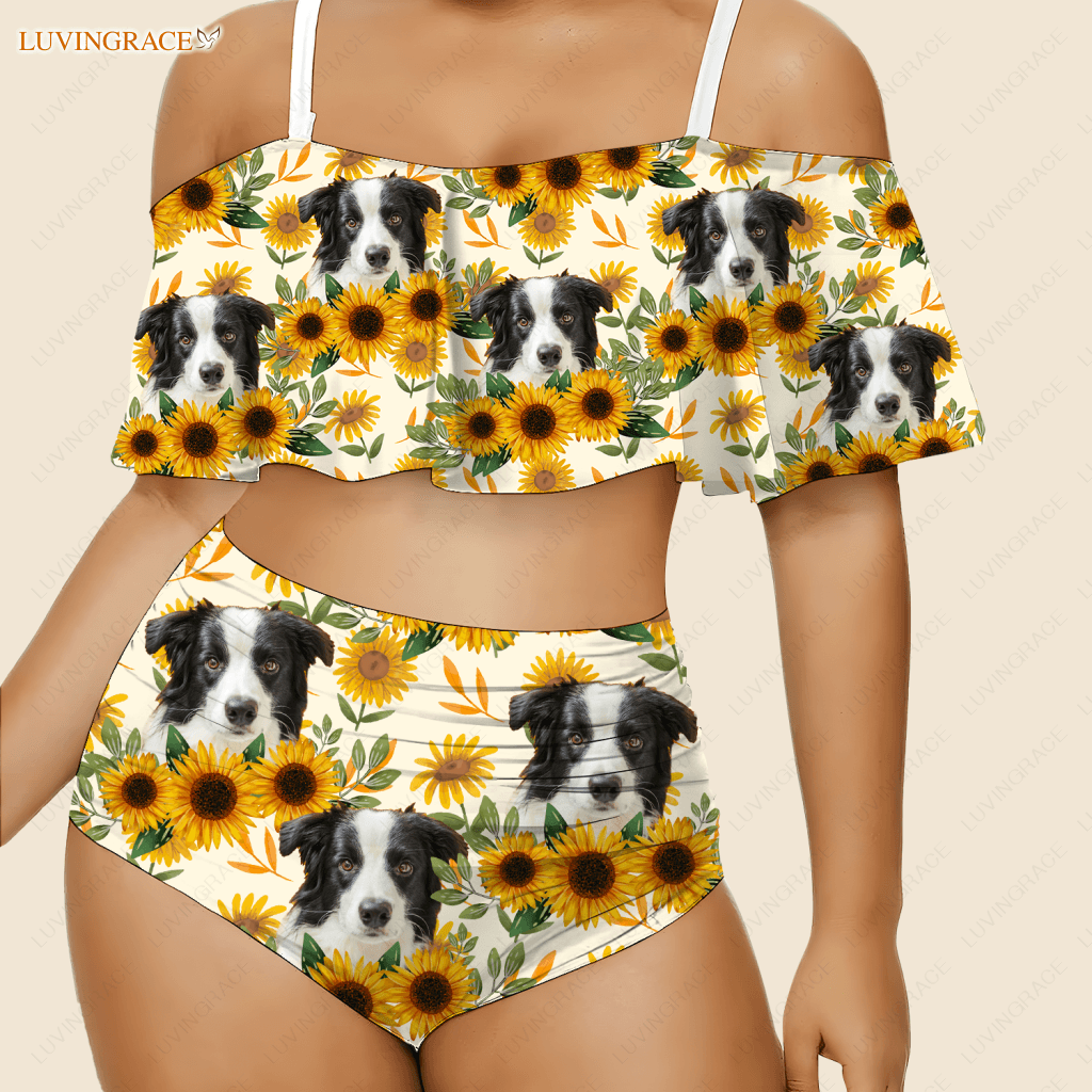 Special Sunflower Pattern Custom Face Photo Bikini Swimsuit Swimsuits