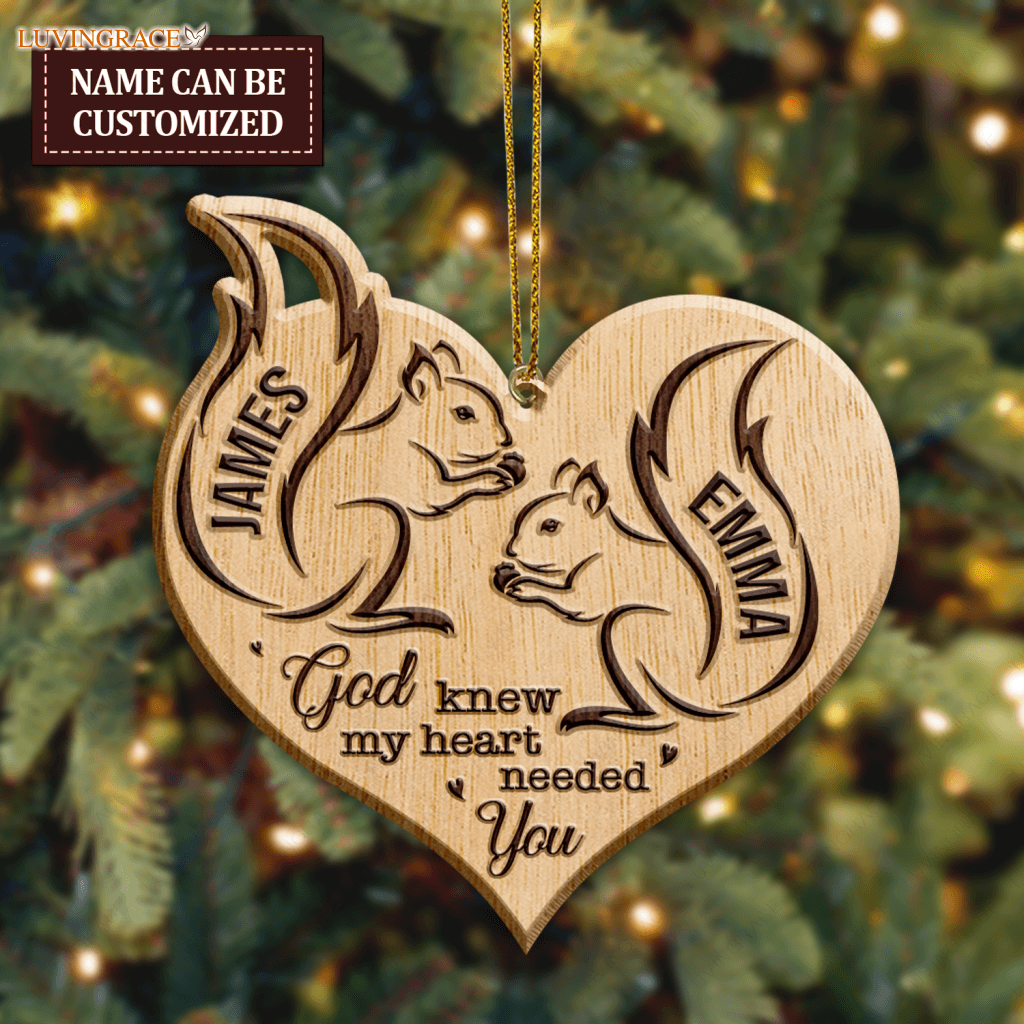 Squirrel Couple God Blessed Personalized Wood Engraved Ornaments Wooden Ornament