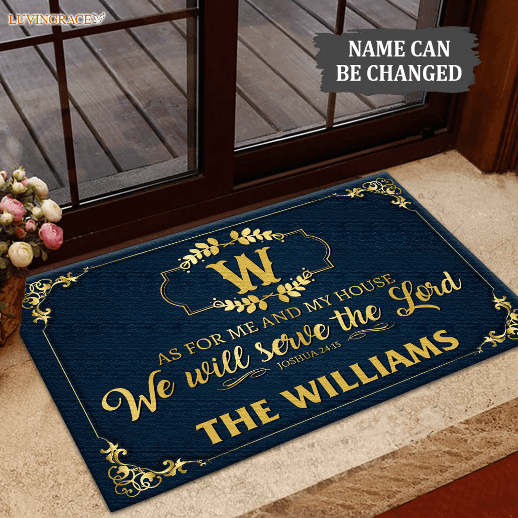 Stylish Family Monogram Serve The Lord Personalized Doormat