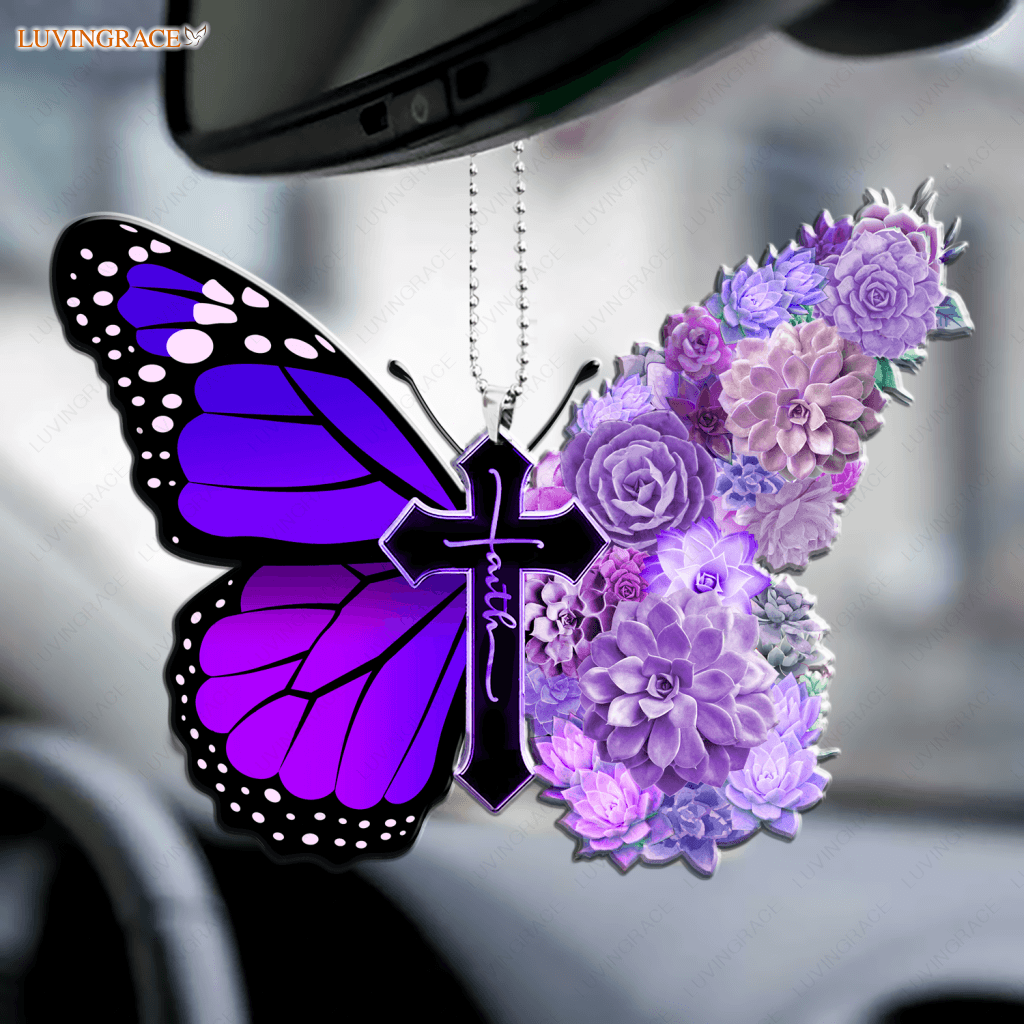 Succulent Butterfly Cross Faith Ornament