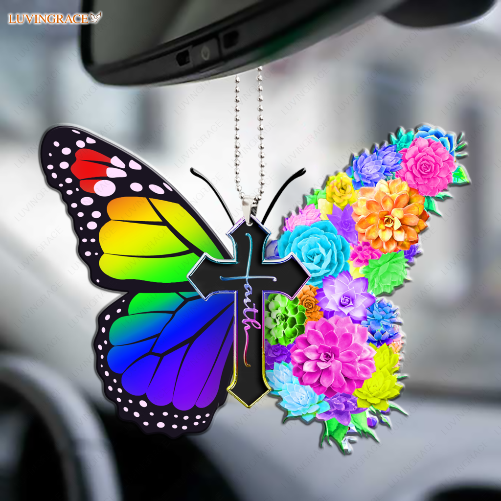Succulent Butterfly Rainbow Faith Ornament
