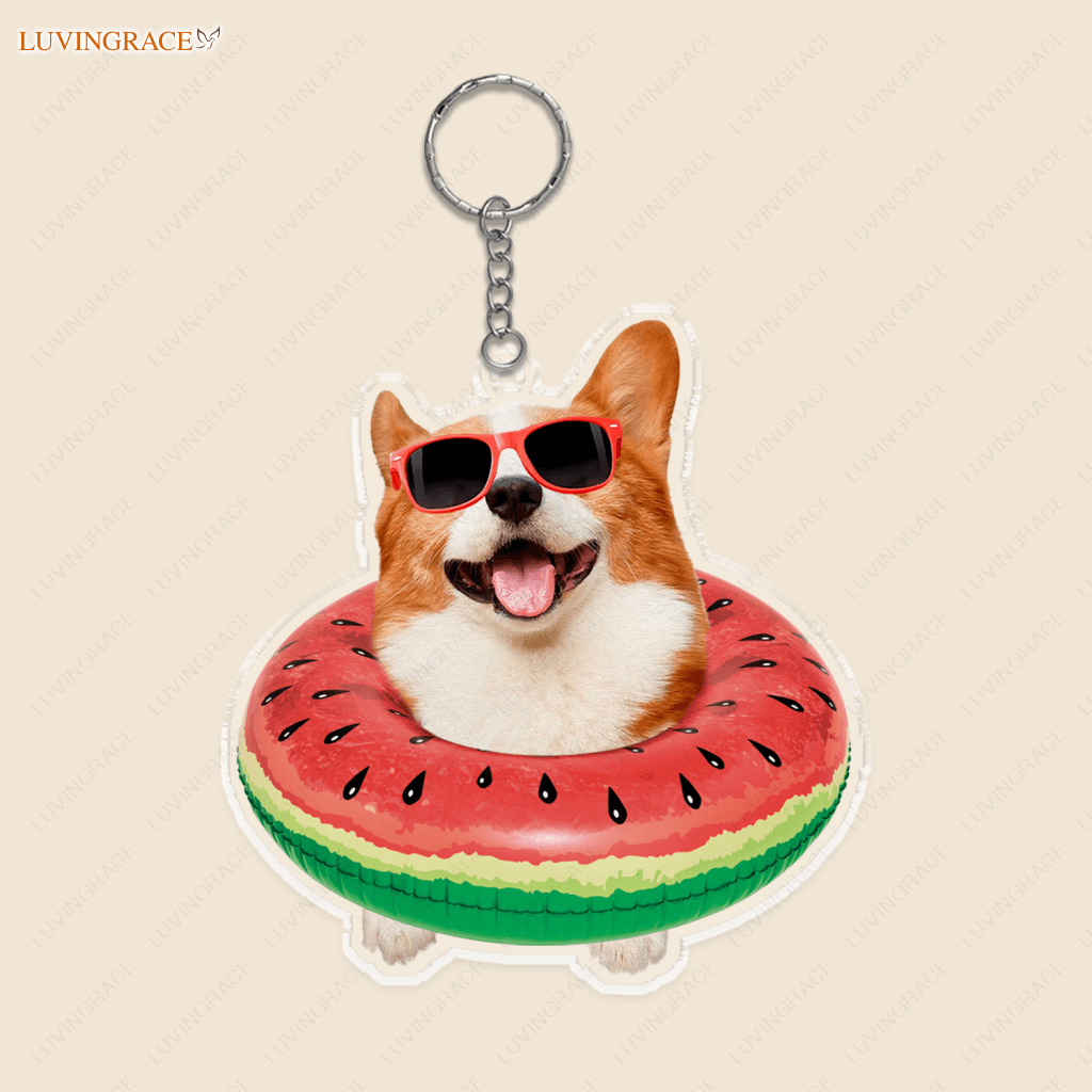 Summer Watermelom Swimming Float Pet Wearing Glasses Ornament - Personalized Car Hanging