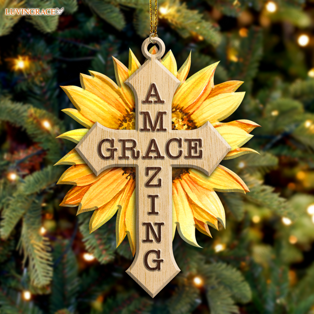 Sunflower Amazing Grace God Jesus Cross Christian Lover Wood Engraved Ornaments Wooden Ornament