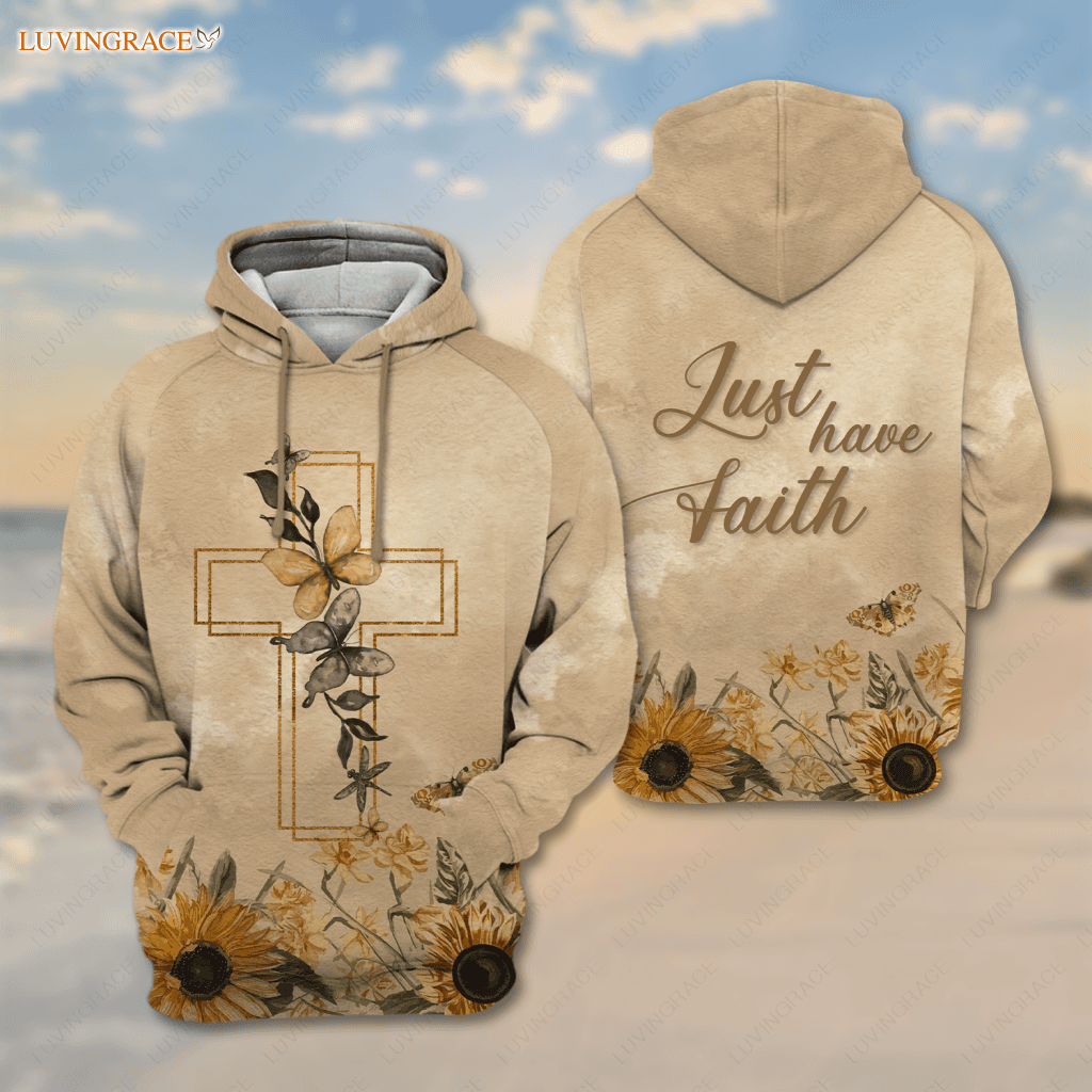 Sunflower Butterfly Cross Just Have Faith Hoodie / S
