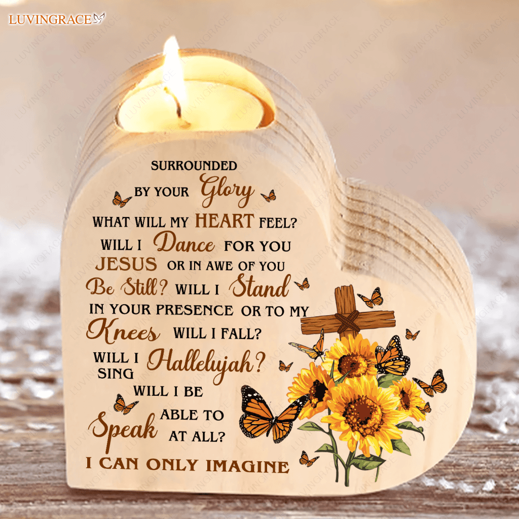Sunflower Butterfly Cross Surrounded By Your Glory Candle Holder Heart Shaped