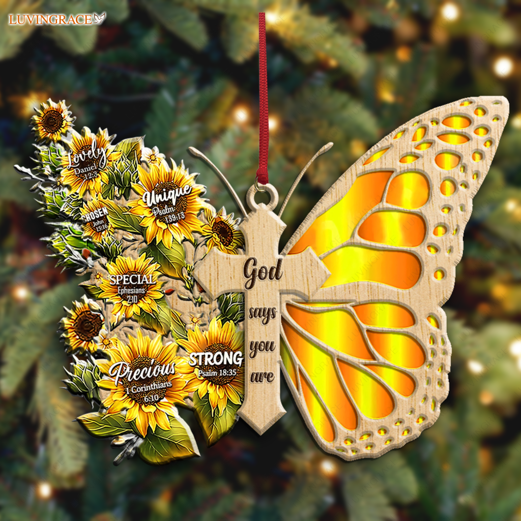 Sunflower Butterfly God Says You Are Jesus Christian Lover Wood Engraved Ornaments Wooden Ornament