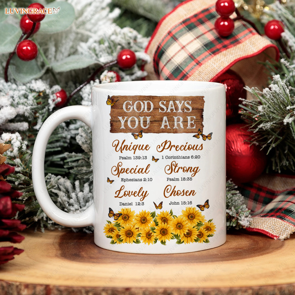 Sunflower Butterlfy Wooden Board God Says You Are Mug Ceramic