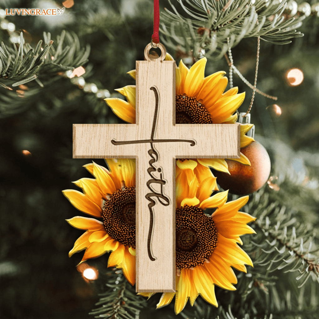 Sunflower Cross Faith Wood Engraved Ornaments Wooden Ornament