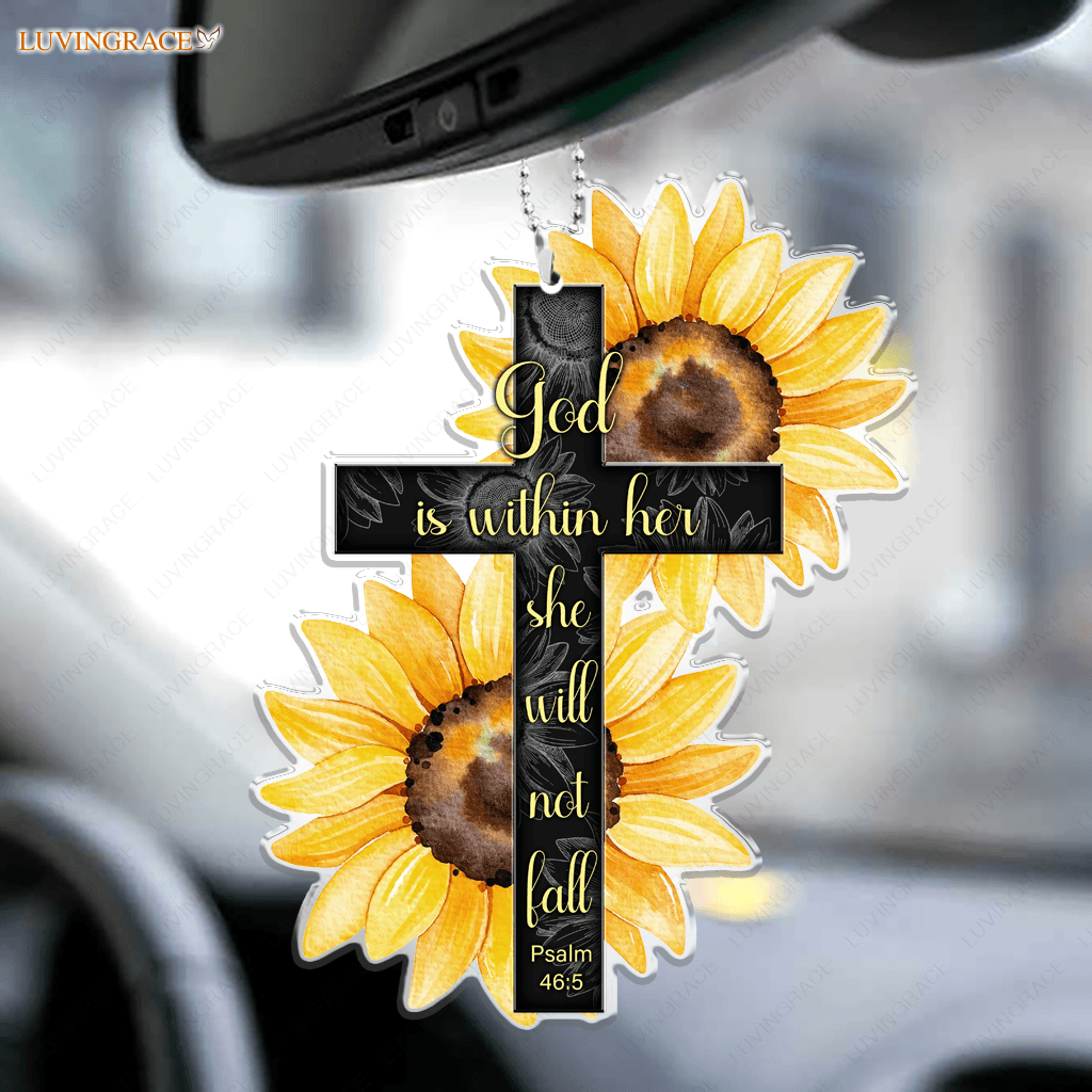 Sunflower Cross God Is Within Her Ornament