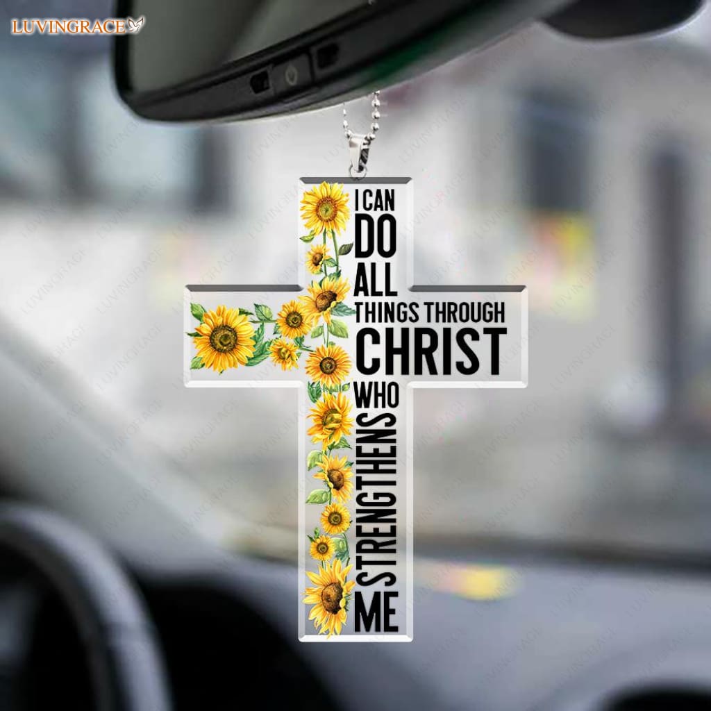 Sunflower Cross I Can Do All Things Through Christ Ornament