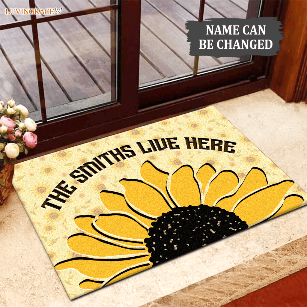 Sunflower Family Live Here Personalized Doormat