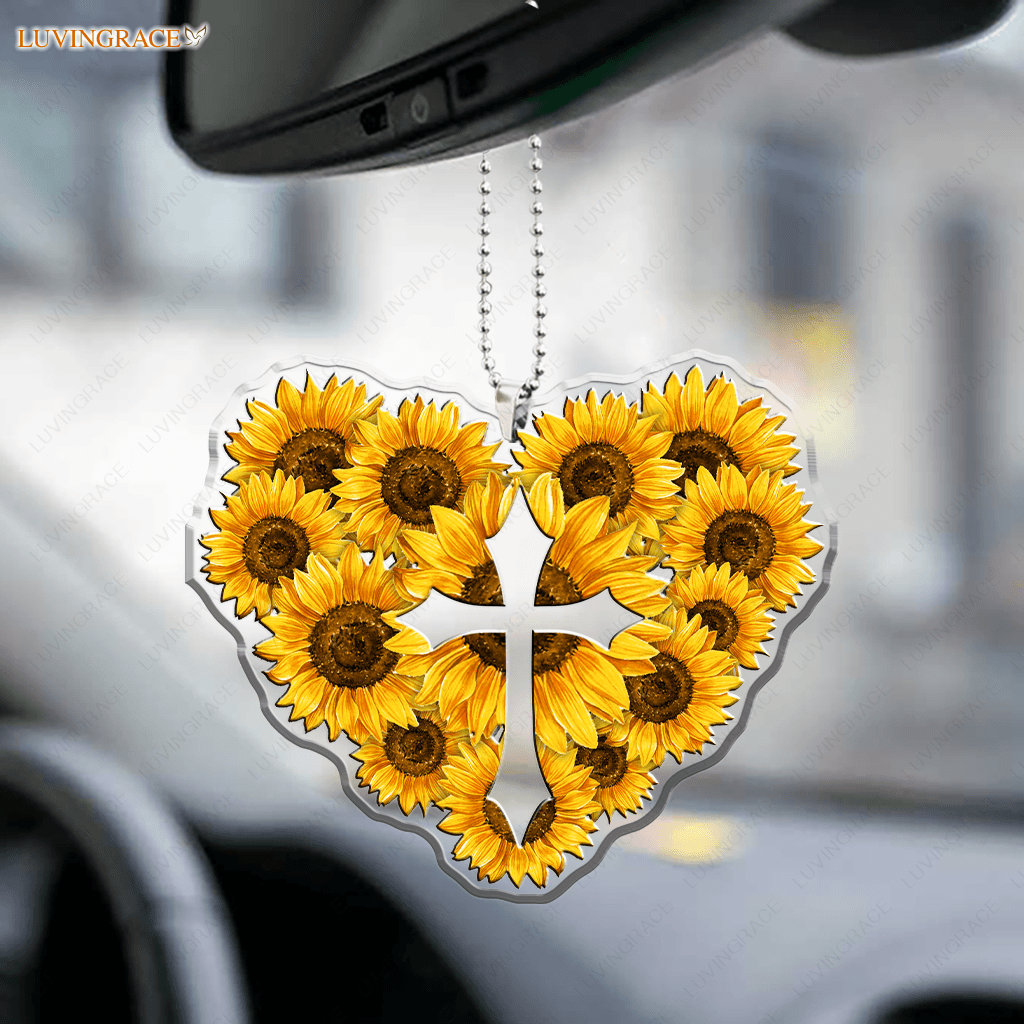 Sunflower Heart Cross Ornament