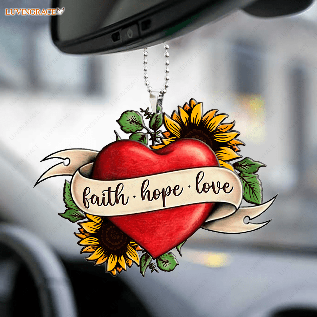 Sunflower Heart Faith Hope Love Ornament