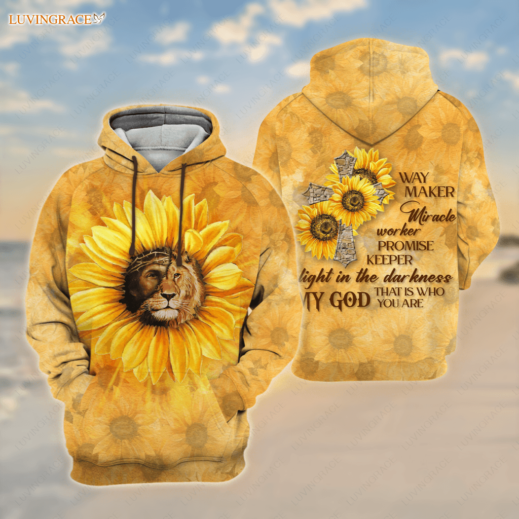 Sunflower Jesus Christ Lion Cross Way Maker My God Hoodie / S