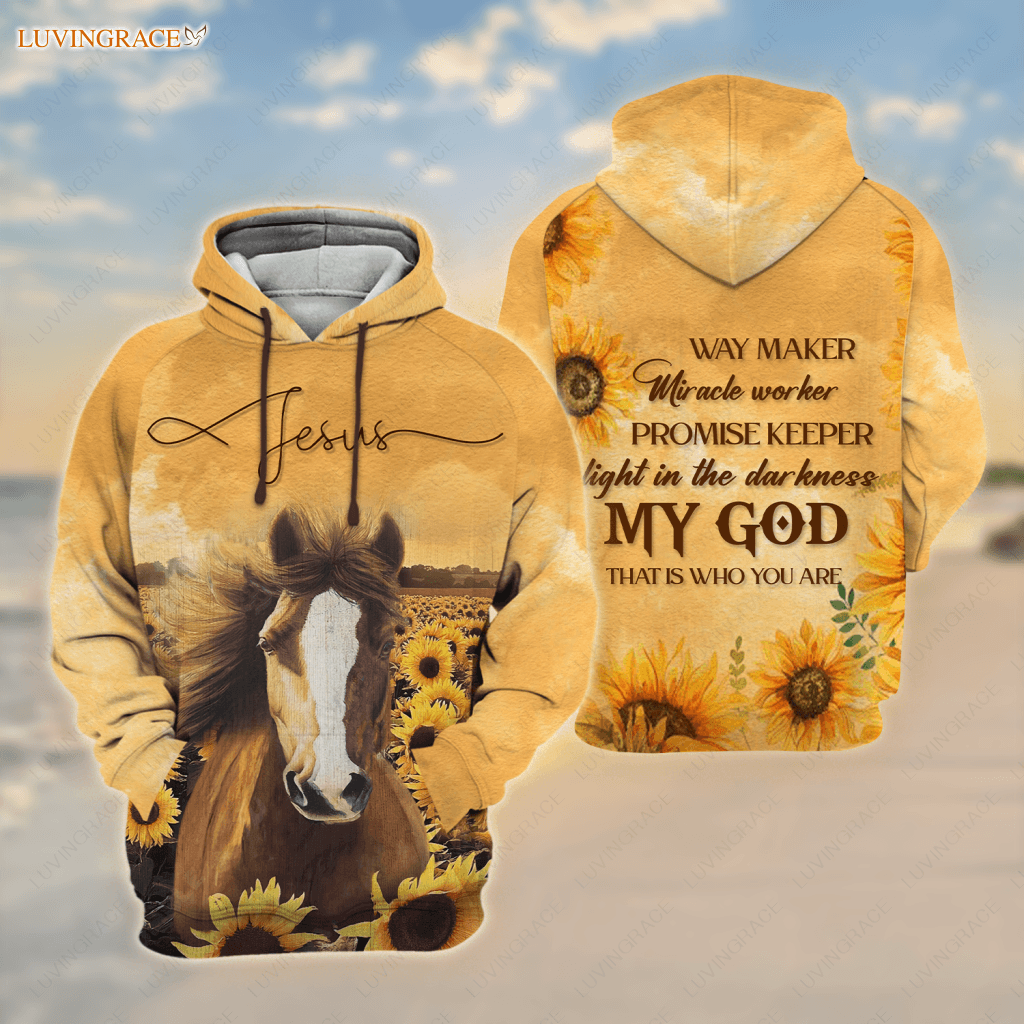 Sunflower Jesus Christ Love Horse Way Maker My God Hoodie / S