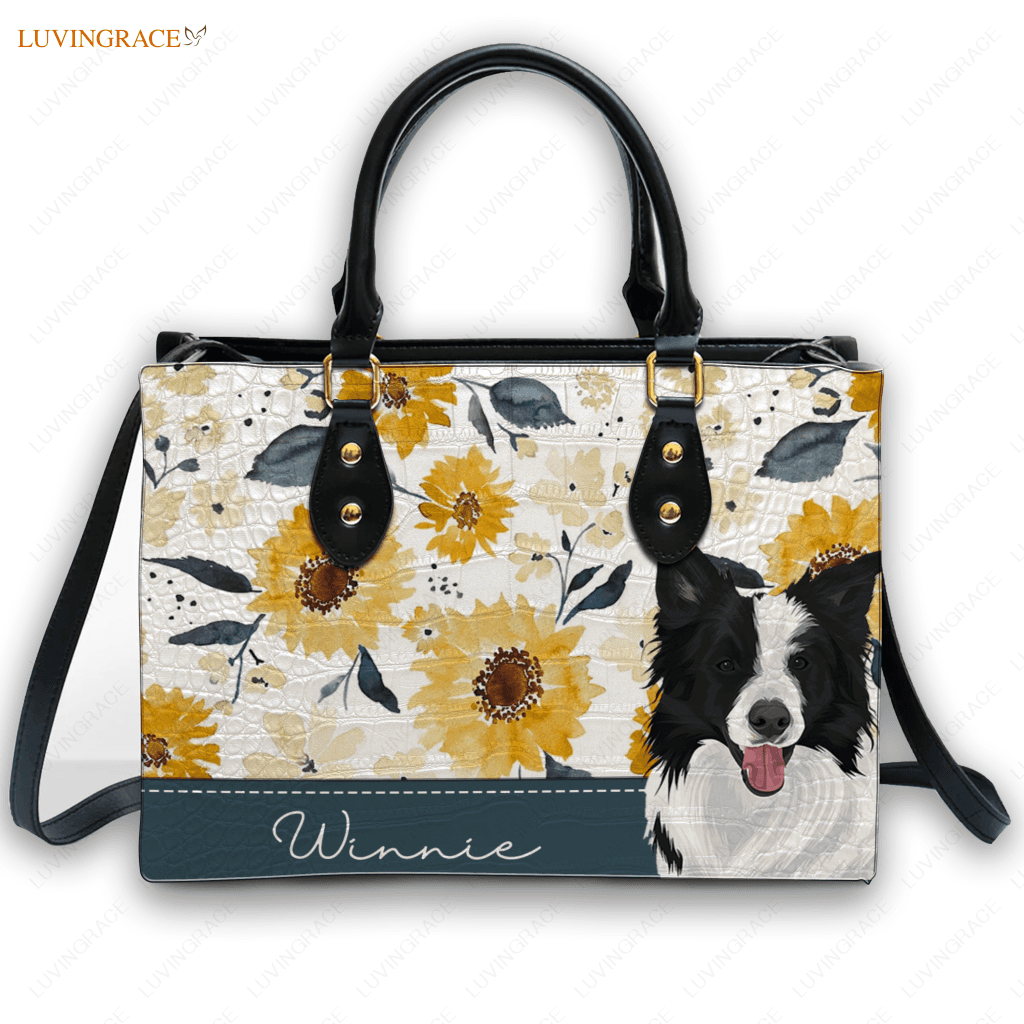 Sunflower Pet Digital Portrait - Personalized Custom Leather Bag Handbags
