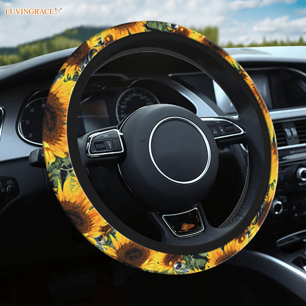 Leather sunflower discount steering wheel cover