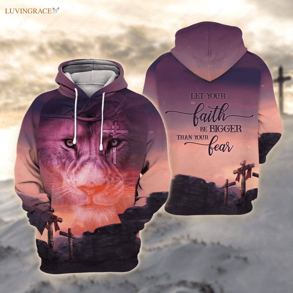 Sunset Cross Lion Let Your Faith Be Bigger Than Fear Hoodie / S Option 1