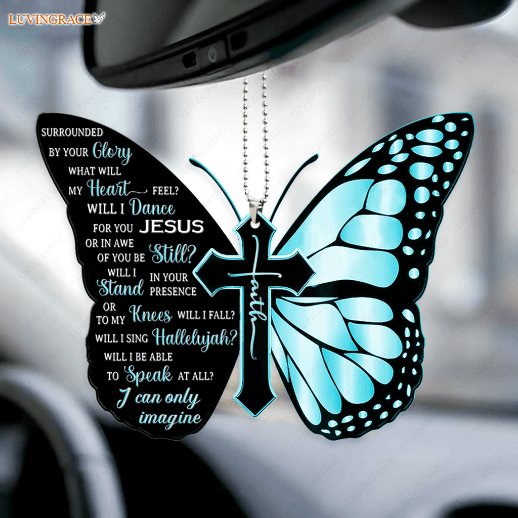 Teal Butterfly Surrounded By The Glory Car Hanging Ornament