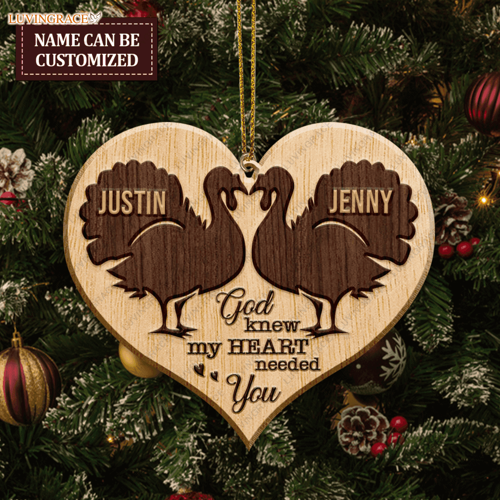 Turkey Couple God Blessed Personalized Wood Engraved Ornaments Wooden Ornament