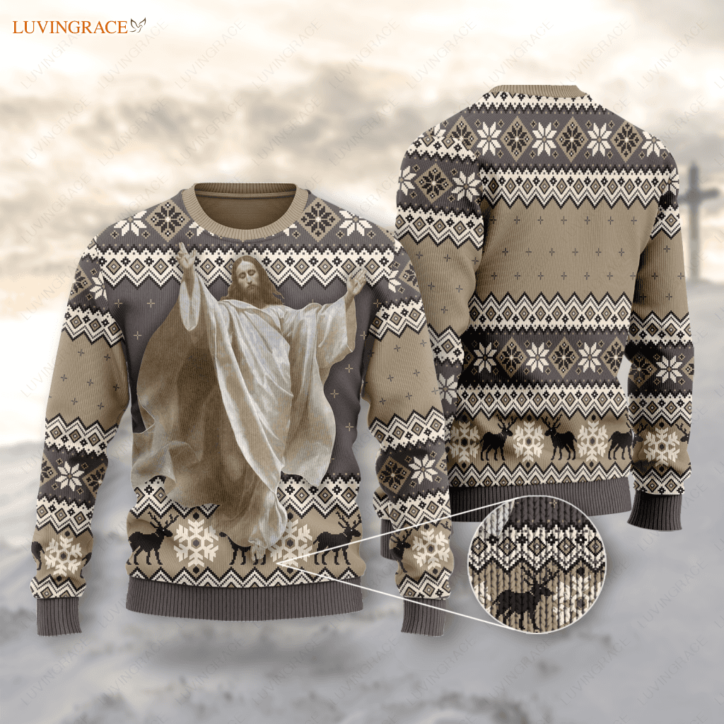 Vintage Christian God Wool Knitted Christmas Pattern Ugly Sweater Sweatshirt