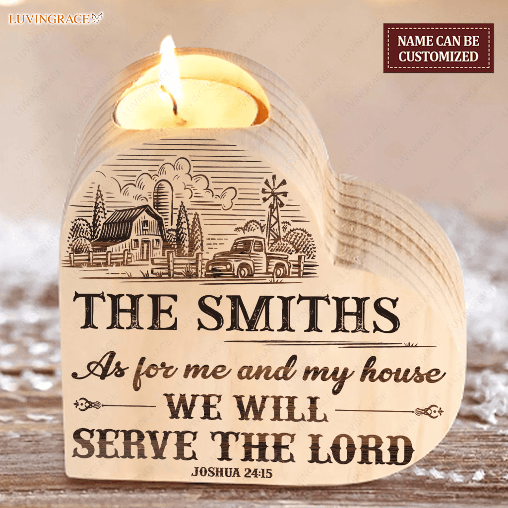 Vintage Farmhouse With Windmind As For Me And My House Personalized Candle Holder Heart Shaped