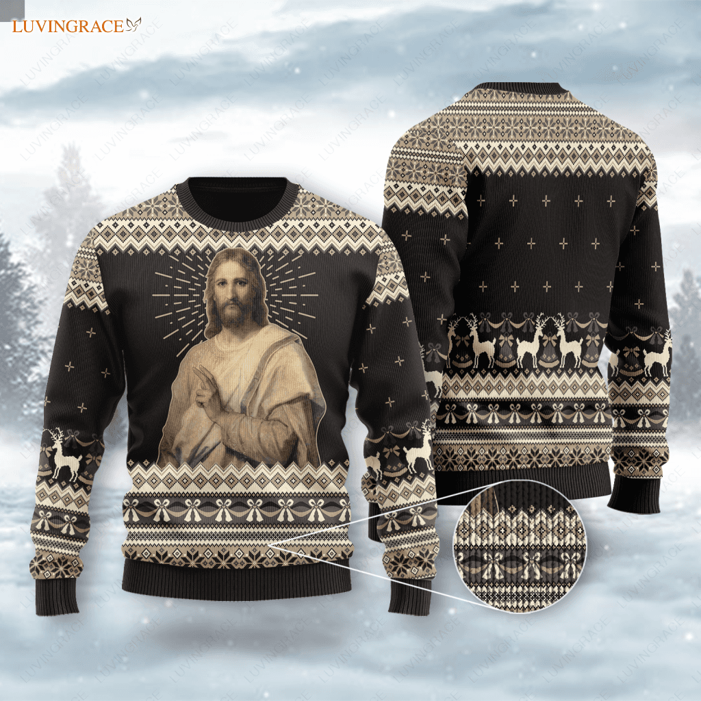 Vintage God Christ Light Wool Knitted Christmas Pattern Ugly Sweater Sweatshirt