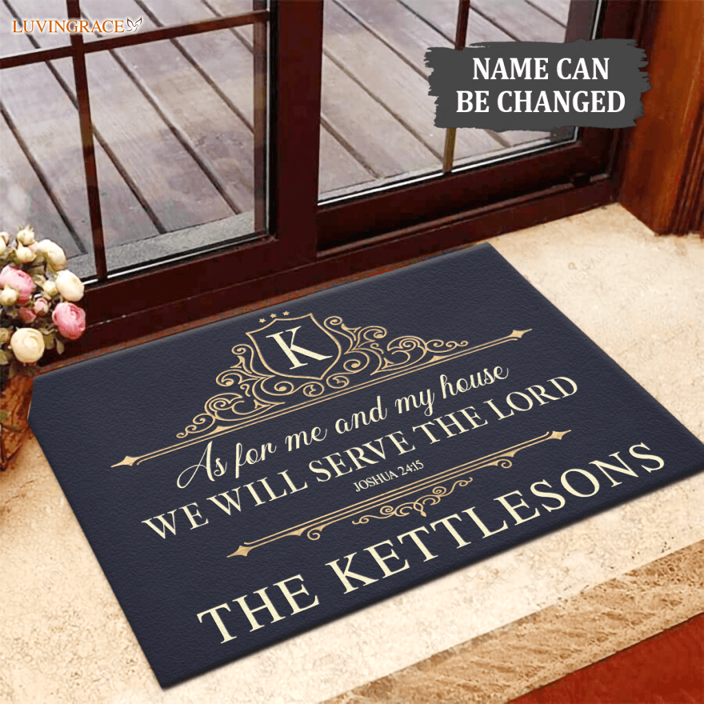 Vintage Gold Serve The Lord Personalized Doormat