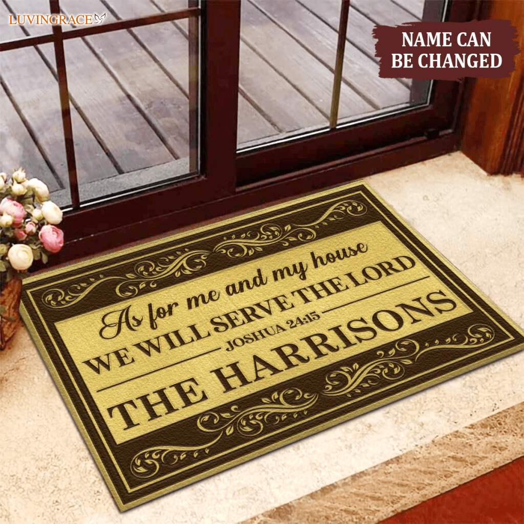 Vintage Golden Floral As For Me And My House Personalized Doormat
