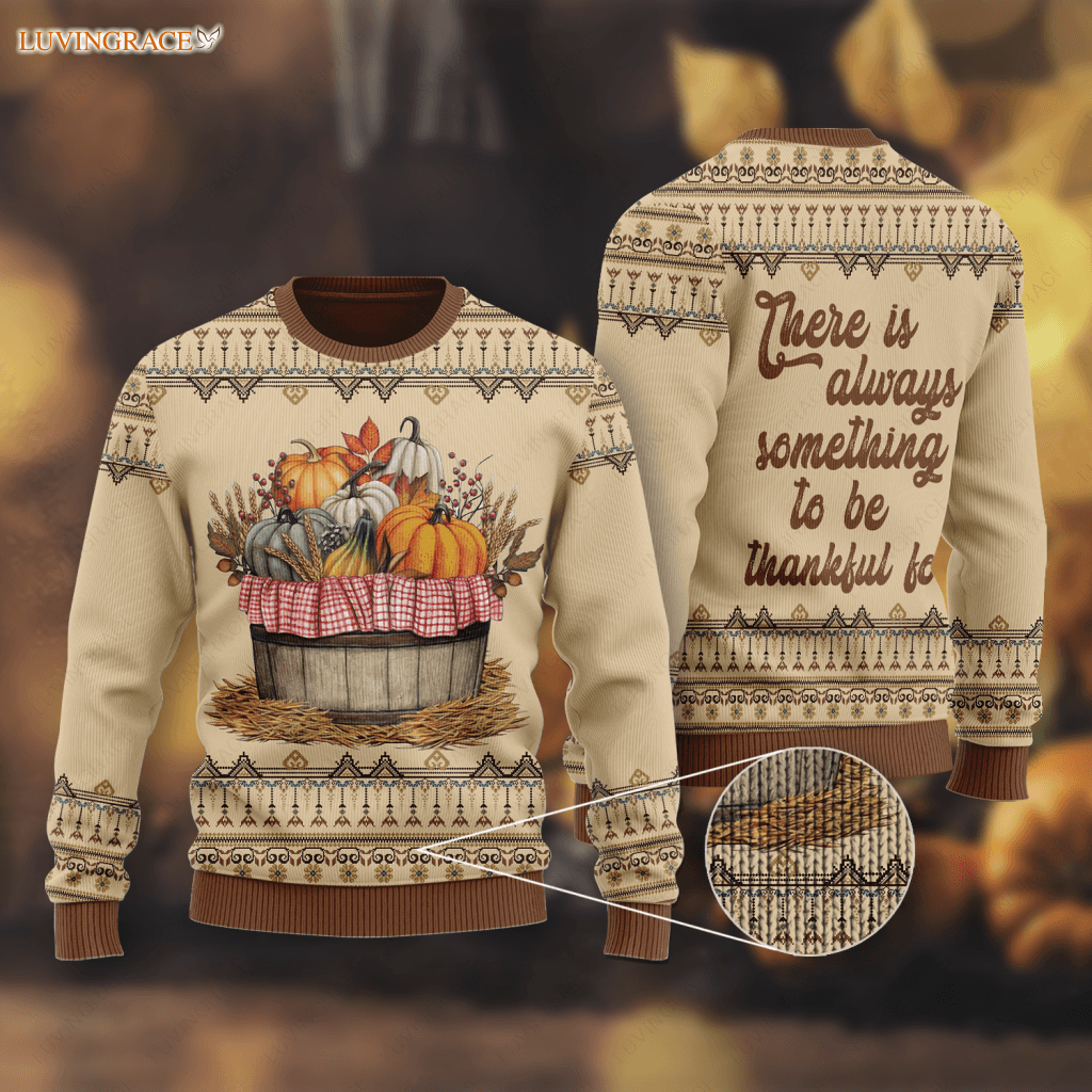 Vintage Happy Thanksgiving Flower Pumpkin Knitted Pattern There Is Always Ugly Sweater Wool