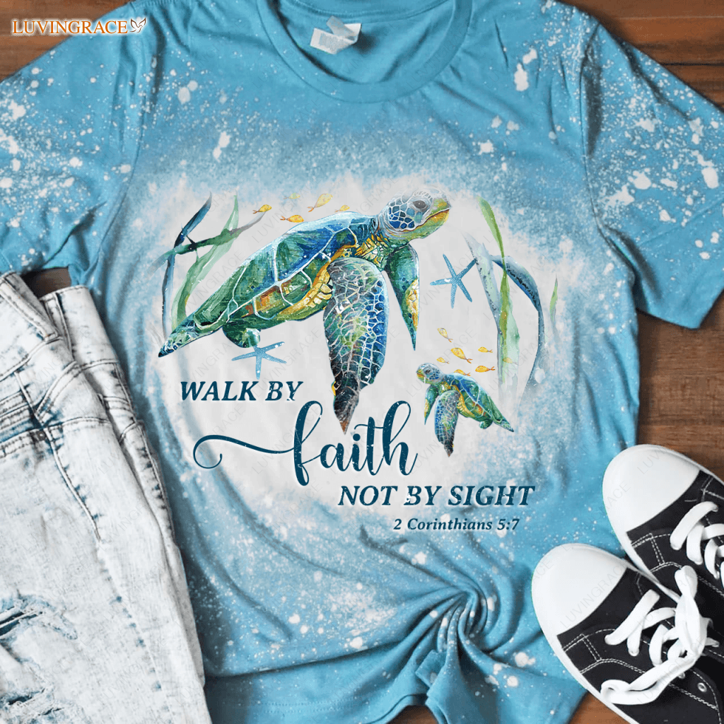 Walk By Faith Turtle Bleached T-Shirt Shirt