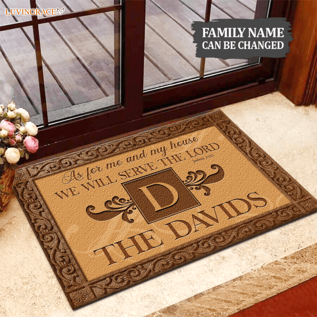 Welcome Monogram Serve The Lord Personalized Doormat