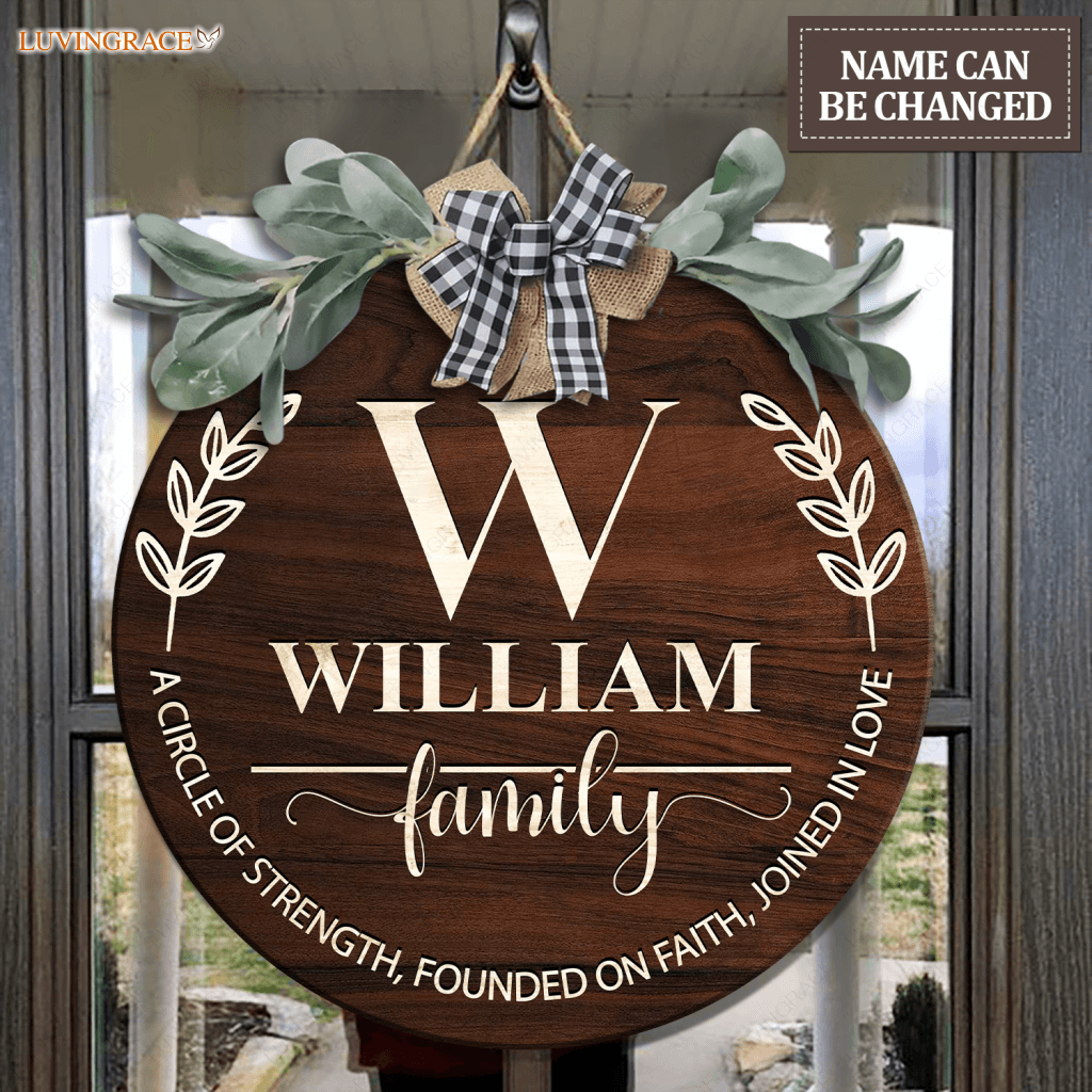 Welcome Sign Circle Of Strength Personalized Bow Door Hanger Wood